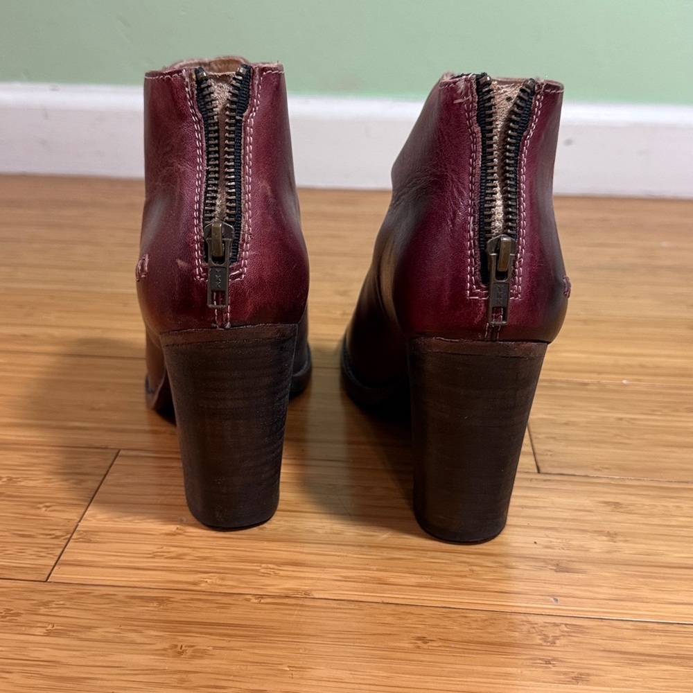 Bed Stü Women's Burgundy Leather Peep-Toe Ankle Boots - Picture 5 of 9